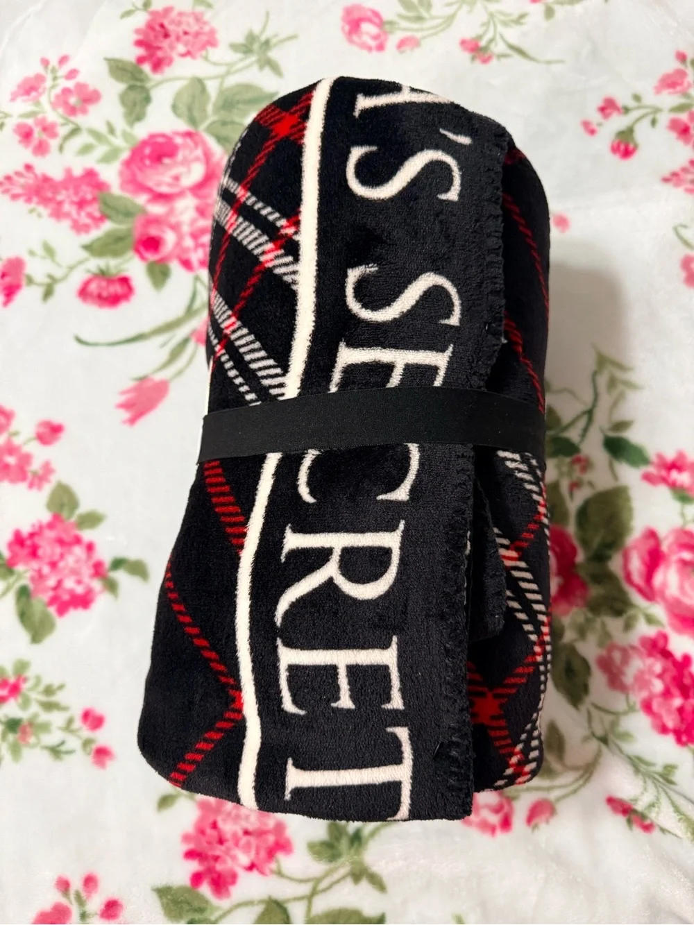 Victoria's Secret Black and Red Plaid Plush Throw